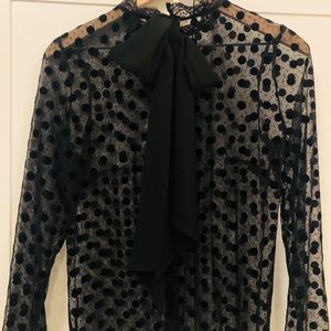 Sezane Sheer Black Polka Dot Blouse